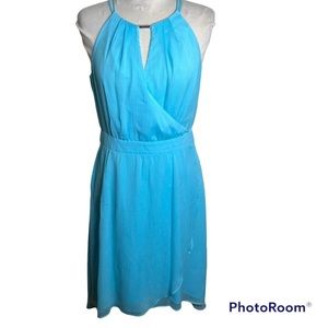 White House black market spring blue chiffon high low halter dress